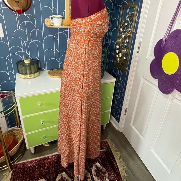 Floral Strapless Cotton Silk Blend Maxi Dress Size 6 - Picture 5 of 10